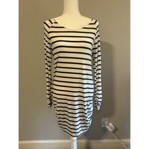 VANILLA BAY Dark Gray Striped Form Fitting Long Sleeve Dress w/ Cinch Sides L